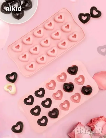 15 сърца сърце с дупка за пълнеж силиконов молд форма за шоколадови бонбони фондан гипс 