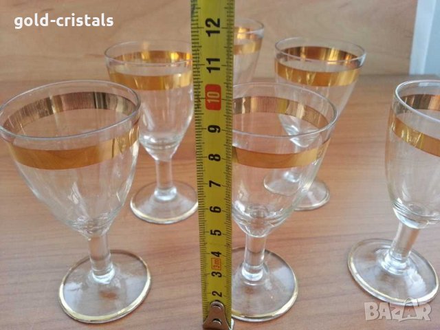 Ретро стъклени чаши чашки с златен кант, снимка 4 - Антикварни и старинни предмети - 29284923