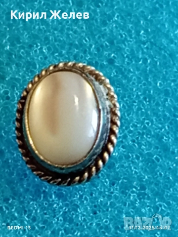 СТАРА СРЕБЪРНА АРТ ДЕКО ОБЕЦА с ШЛИФОВАН ЛУНЕН КАМЪК ВИНТИДЖ 39679, снимка 4 - Обеци - 52736402
