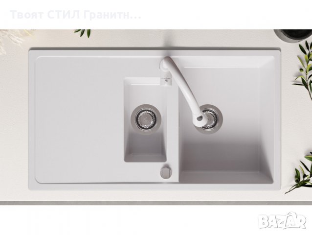Кухненска Мивка от Гранит модел Ибиса 900 x 500 Supreme Duo - Бял, снимка 4 - Други - 38076587