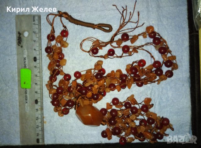 ВЕЛИКОЛЕПНА СКЪПОЦЕННА РЕТРО АРТ ХЕНД МЕЙД ОГЪРЛИЦА от НАТУРАЛЕН КАРНЕОЛ и КЕХЛИБАР 39224, снимка 5 - Колиета, медальони, синджири - 42091206