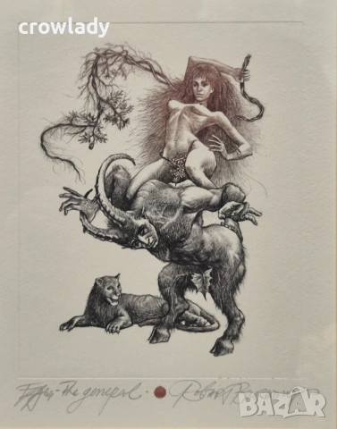 РОБЕРТ БАРЪМОВ 1966-2021 "Гетералът" около 2010г. литография суха игла, снимка 2 - Картини - 52855974