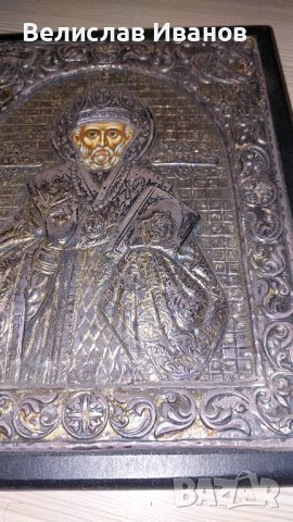 Сребърна икона Св.Николай Чудотворец. Гръцка. Печат 950, снимка 4 - Икони - 42784478