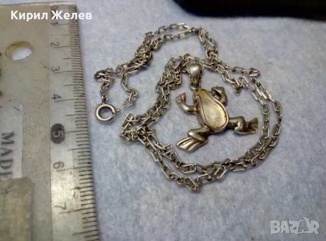 ФИГУРАЛЕН СРЕБЪРЕН ПЕНДАНТ ЖАБКА със СРЕБЪРНА ВЕРИЖКА СРЕБРО 925 РЪЧНА АРТ РАБОТА 49797, снимка 9 - Колиета, медальони, синджири - 49981838