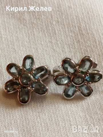 Дамски сребърни обеци във формата на цвете разкошни с сини полускъпоценни камъни 73781, снимка 8 - Обеци - 52854422