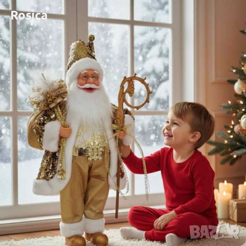Луксозна коледна фигура Дядо Коледа в златно (50 / 70 / 90 см), снимка 2 - Декорация за дома - 52150470