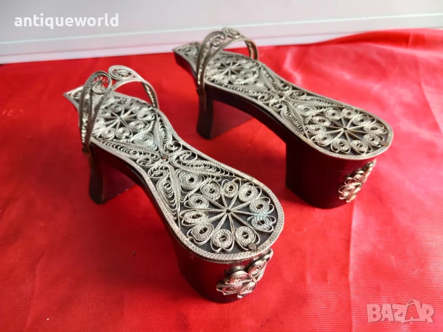 Сребърни ОСМАНСКИ Дървени Налъми За Хамам СРЕБРО , ФИЛИГРАН