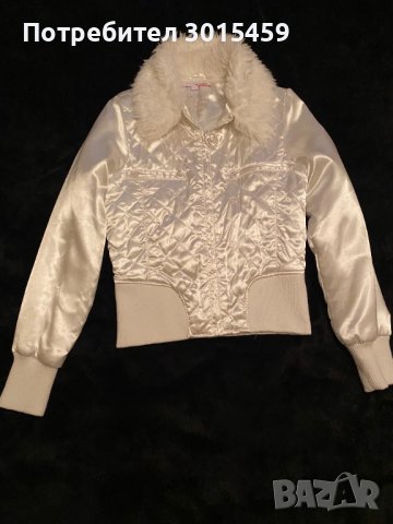 Бяло сатенено яке Tally Weijl с пухкава яка, снимка 5 - Якета - 42498314