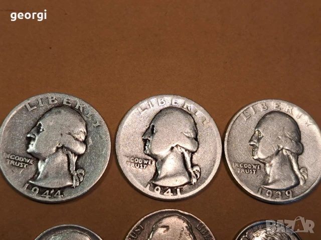 6 американски сребърни монети 5 цента, 10 цента, четвърт долар, снимка 2 - Нумизматика и бонистика - 50493033