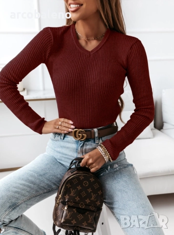 Дамски пуловер с V-образно деколте Rori, 5цвята , снимка 9 - Блузи с дълъг ръкав и пуловери - 52585568