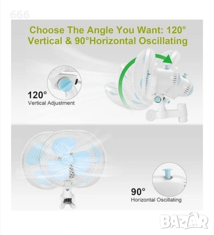 Вентилатор с щипка, осцилираща функция, снимка 6 - Друга електроника - 54088757