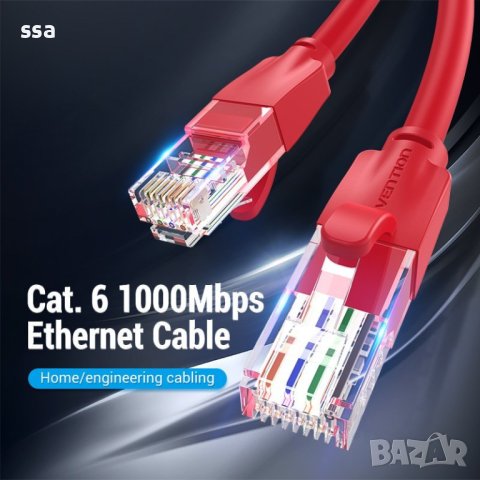 Vention Кабел LAN UTP Cat.6 Patch Cable - 2M Red - IBERH, снимка 4 - Кабели и адаптери - 44231377
