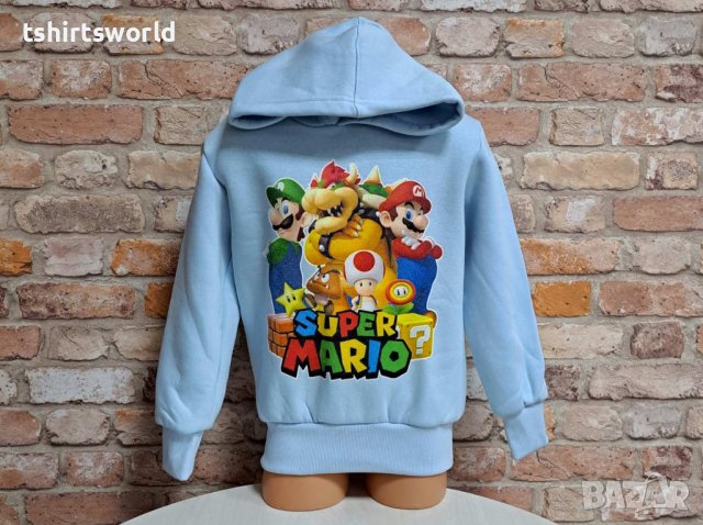 Нов детски суичър с дигитален печат Super Mario (Супер Марио) в светлосин цвят, снимка 7 - Детски анцузи и суичери - 42740614