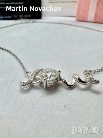 Сребърно колие с мойсанит (Диамант) 1 карат, снимка 12 - Колиета, медальони, синджири - 53331609