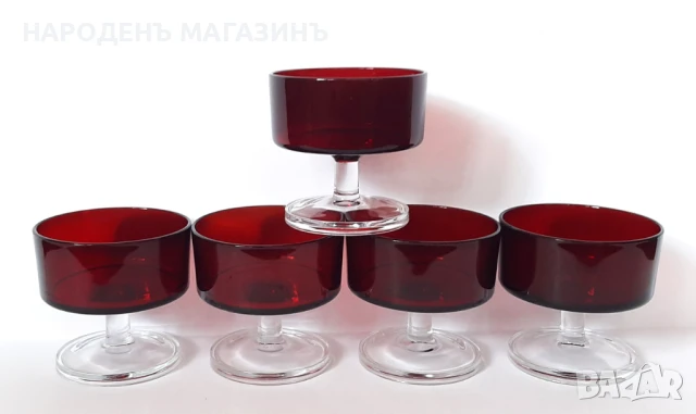 Френски сервиз чаши за мелба десерт шоколад тъмно червено стъкло , снимка 3 - Други ценни предмети - 51331778