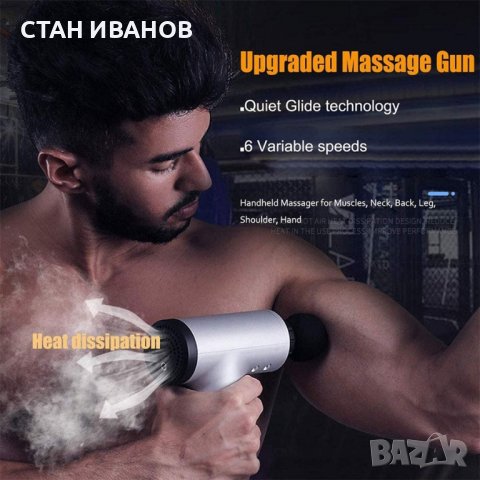 Вибрационен Масажен Пистолет TSE Gun 6-Speed, с различни глави за мускулно възстановяване, снимка 3 - Масажори - 36873355
