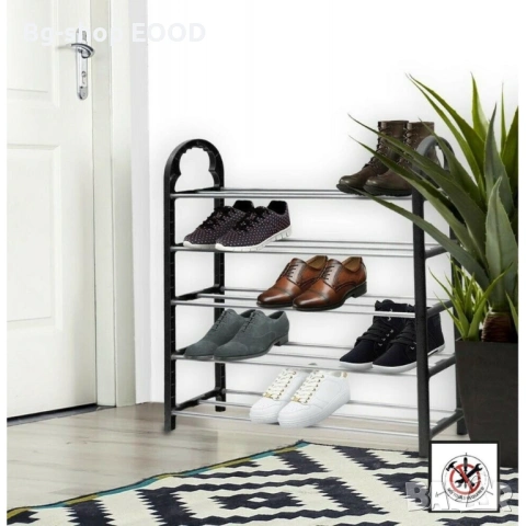 Поставка за обувки, Vilde, 4 отделения, 8-12 чифта, Пластмаса/Метал, Сребристо/Черно, снимка 9 - Етажерки - 53933245