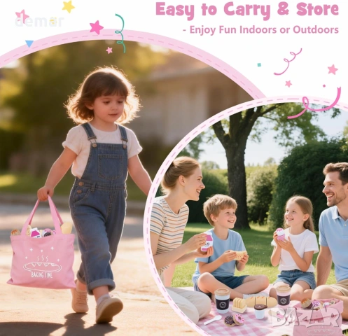 Дървен комплект играчки с храна за пекарна, 23 части, аксесоари за игра в кухнята, снимка 7 - Образователни игри - 54028771