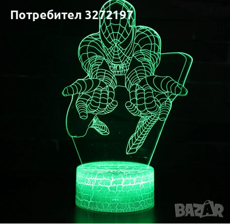Холограмна 3D LED лампа Spider Man-дистанционно управление 16 цвята+други режими на управление , снимка 5 - Настолни лампи - 50487698
