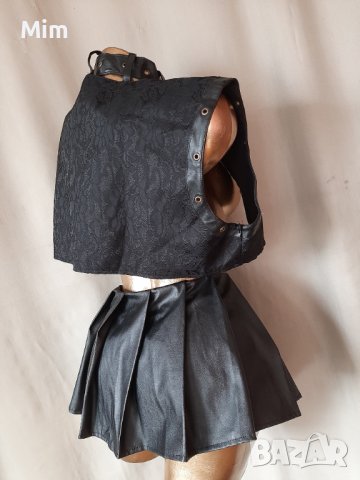 2XL/4XL К-т Черна кожена къса пола на плисета и елек за едра дама , снимка 4 - Поли - 40136893