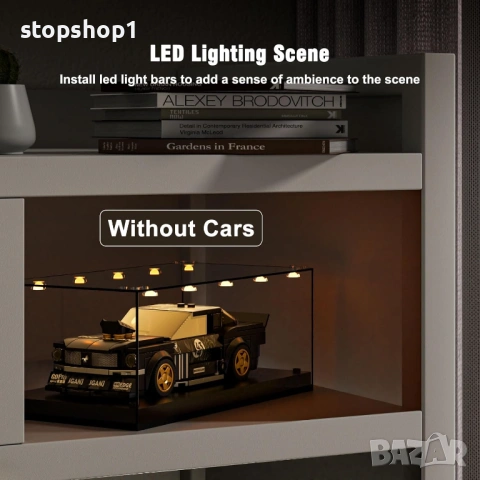 Акрилна витрина Mould King 27000 за Speed ​​Champion Cars, LED подреждаща се прозрачна витрина с чер, снимка 2 - Колекции - 54227510