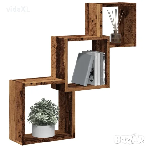 vidaXL стенни кубични рафтове от старо дърво 68x15x68 см, снимка 2 - Етажерки - 56148262