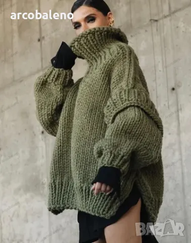 Нов дамски пухкав пуловер с висока яка и дълъг ръкав, 3цвята , снимка 2 - Блузи с дълъг ръкав и пуловери - 47469503