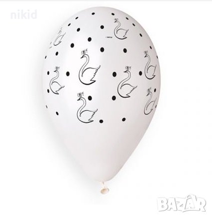 Лебед бял на точки Обикновен надуваем латекс латексов балон парти хелий или газ
