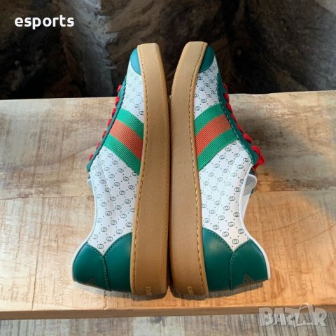 Мъжки кецове Gucci Dapper Dan GG Print White Green Web Sneakers 45 нови, снимка 6 - Кецове - 29772528