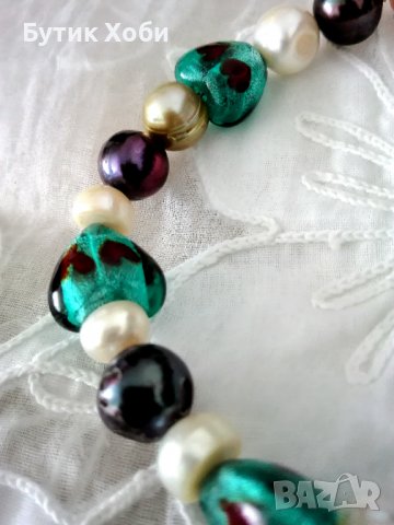 Гривна от естествени перли и стъкло Мурано, снимка 7 - Гривни - 37614882