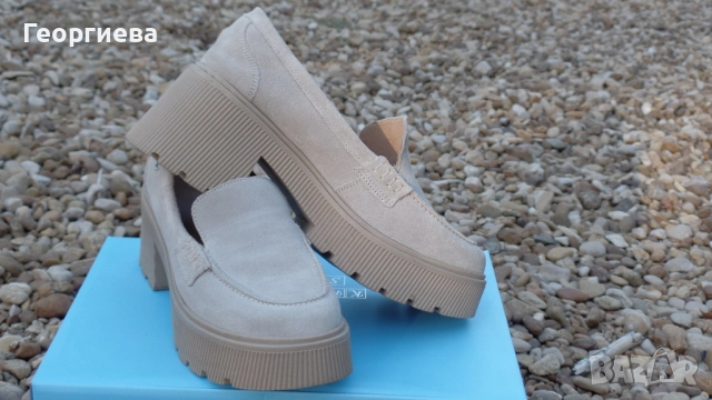 Дамски лоуфъри в бежов цвят, естествен велур, снимка 3 - Дамски елегантни обувки - 51811921