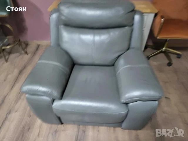 Сив кожен фотоьйл, снимка 4 - Дивани и мека мебел - 50887145