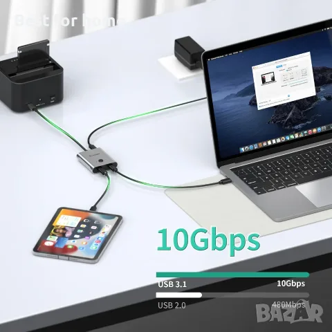 SUIDEK USB-C превключвател, двупосочен USB-C превключвател с поддръжка на 8K@60Hz видео, снимка 6 - Кабели и адаптери - 55875996