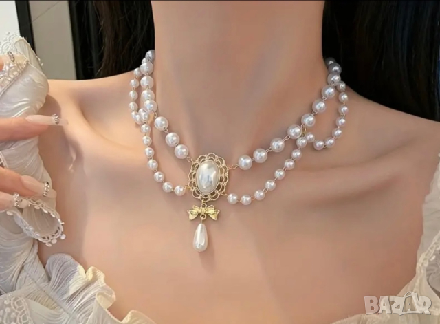 Колие от изкуствени перли, винтидж стил, снимка 1 - Колиета, медальони, синджири - 44693848