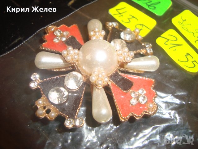 ВИНТИДЖ БРОШКА с БЛЕСТЯЩИ КАМЪНИ и КРИСТАЛИ и ЕМАЙЛ ПОЗЛАТЕНА 76244, снимка 4 - Други - 30568685