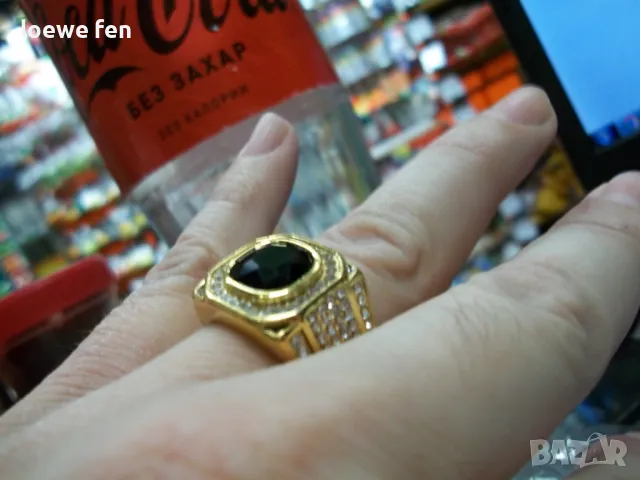 Изключително красив мъжки пръстен от стомана 316L с черен камък златен златист цвят !, снимка 8 - Пръстени - 49587872
