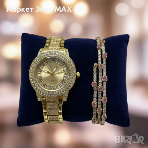 Бляскав дамски комплект часовник и гривна – съчетава елегантност и практичност, снимка 3 - Дамски - 52931599