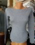 КРАСИВА сива блуза фино плетиво с отворени рамене с мрежа с камъчета , снимка 1 - Блузи с дълъг ръкав и пуловери - 38928476