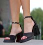 Сандали на ток - черен сатен - VSN2, снимка 2
