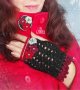 Дамски ръчно плетени ръкавици в черно и червено без пръсти, снимка 1 - Ръкавици - 39532611