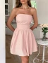 Дамска елегантна розова къса рокля без презрамки, с голяма панделка на гърба, снимка 3