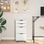 vidaXL Шкаф с чекмеджета на колелца MOSS, бял, бор масив, снимка 3