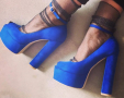Обувки на ток - син велур - FS1542, снимка 1 - Дамски обувки на ток - 44725582