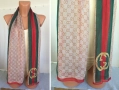 Нов Дамски Шал Gucci Прозрачен Лого Гучи Бежов Червен Зелен, снимка 13