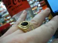 Изключително красив мъжки пръстен от стомана 316L с черен камък златен златист цвят !, снимка 8