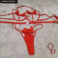 Червен луксозен еротичен комплект с вериги и панделки, снимка 6 - Бельо - 42024724