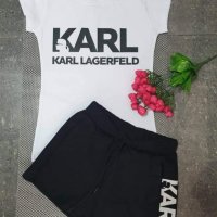 Karl Lagerfeld дамски летен екип - тениска и къси панталонки реплика, снимка 1 - Спортни екипи - 36899291