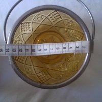 Винтидж Кристална бонбониера Арт деко метал оригинално стъкло цвят карамел, снимка 3 - Други ценни предмети - 38457517
