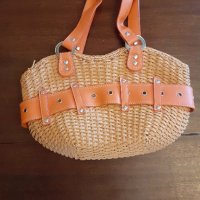 чанта дамска, оранжева, изкуствена кожа и плетки, красива, снимка 1 - Чанти - 39125856