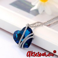 Дамско колие с висулка романтично чаровно синьо сърце кристал с посребрена верижка бижу верига мода , снимка 11 - Пръстени - 38380375